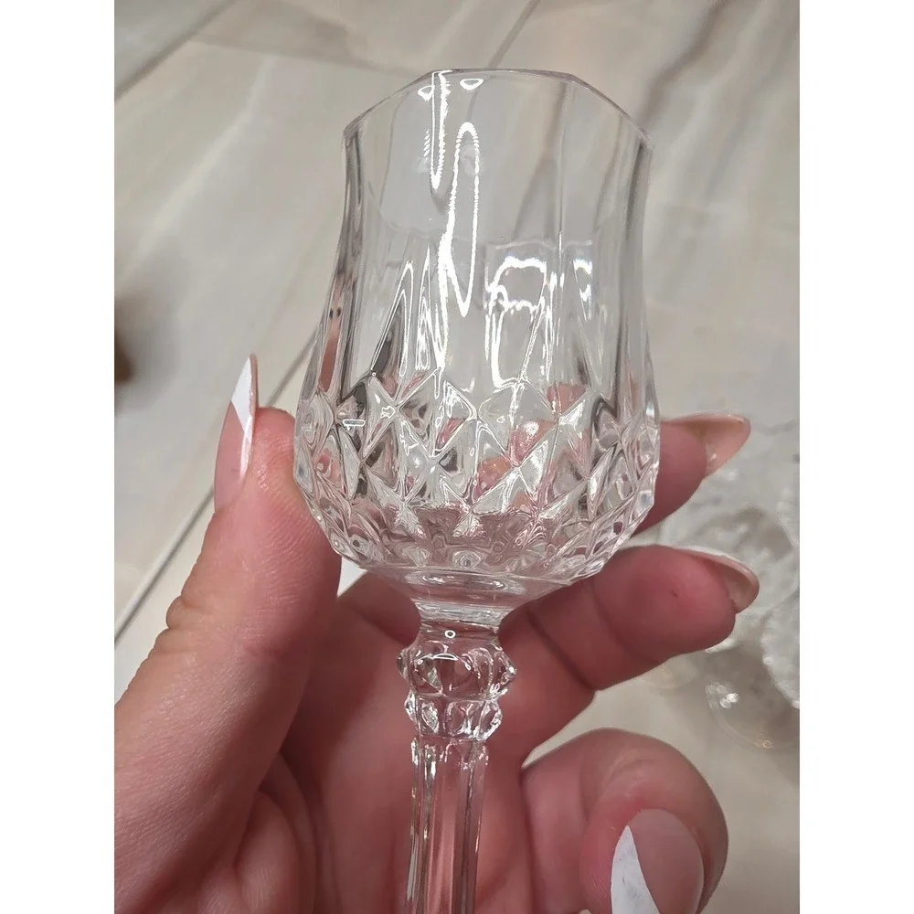 Set of 6 Crystal Cordial Glasses Diamond Cut‎ Stemmed Liqueur Aperitif 4.5 inch